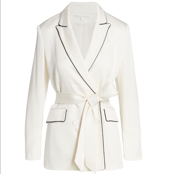 NWT Veronica Beard Eiza Belted Satin Jacket in Winter White 6